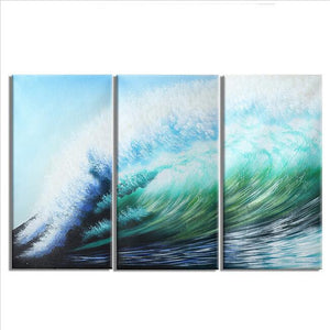 3 Pcs Pure Hand-painted Oil Painting Wall Decor Modern Beautiful Abstract Landscape Sea Surf Ocean Wave Canvas Art No Frame