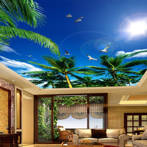 Blue Sky And White Clouds Coconut Trees Seagull for your  Ceiling - SallyHomey Life's Beautiful