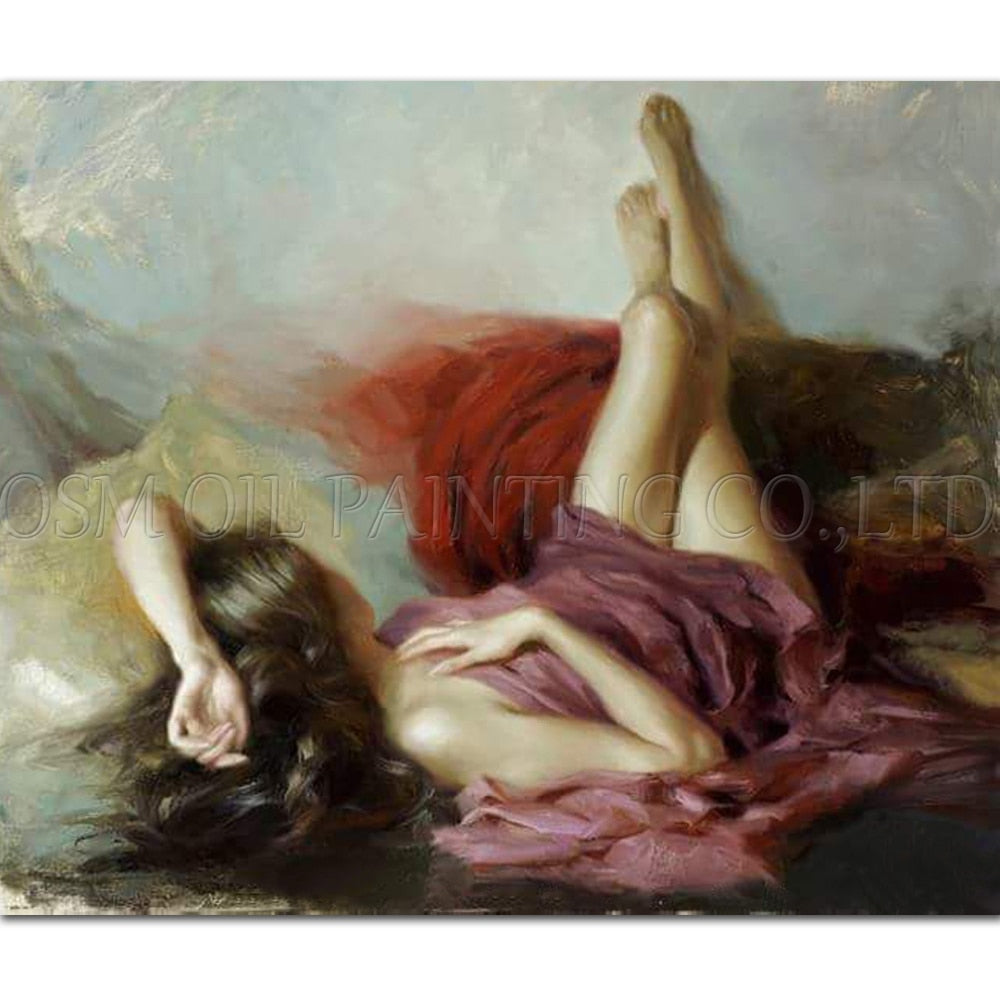 Top Artist Handmade Museum Quality Sexy Lady Oil Painting on Canvas Handmade Sex Body Lady Portrait Oil Painting for Living Room