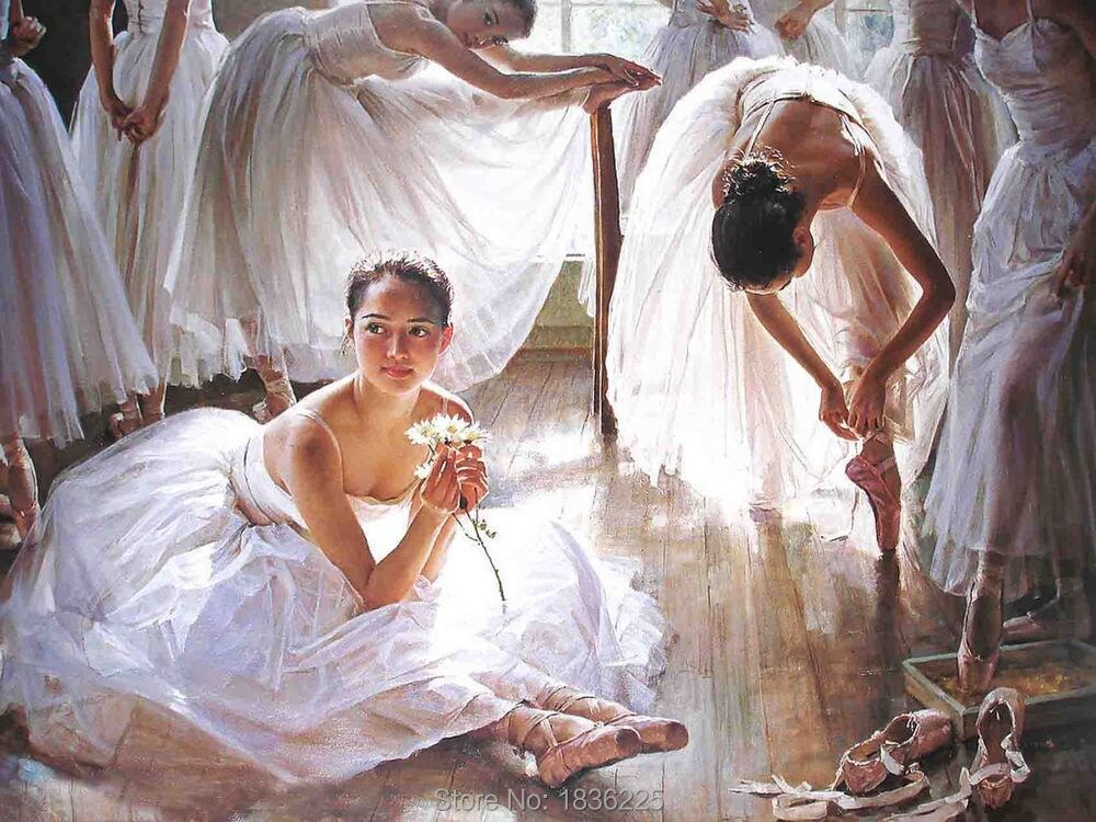 100% Handmade Ballet Dancer Oil Painting on Canvas High Quality Dance Room Figure Paintings for Home Decor