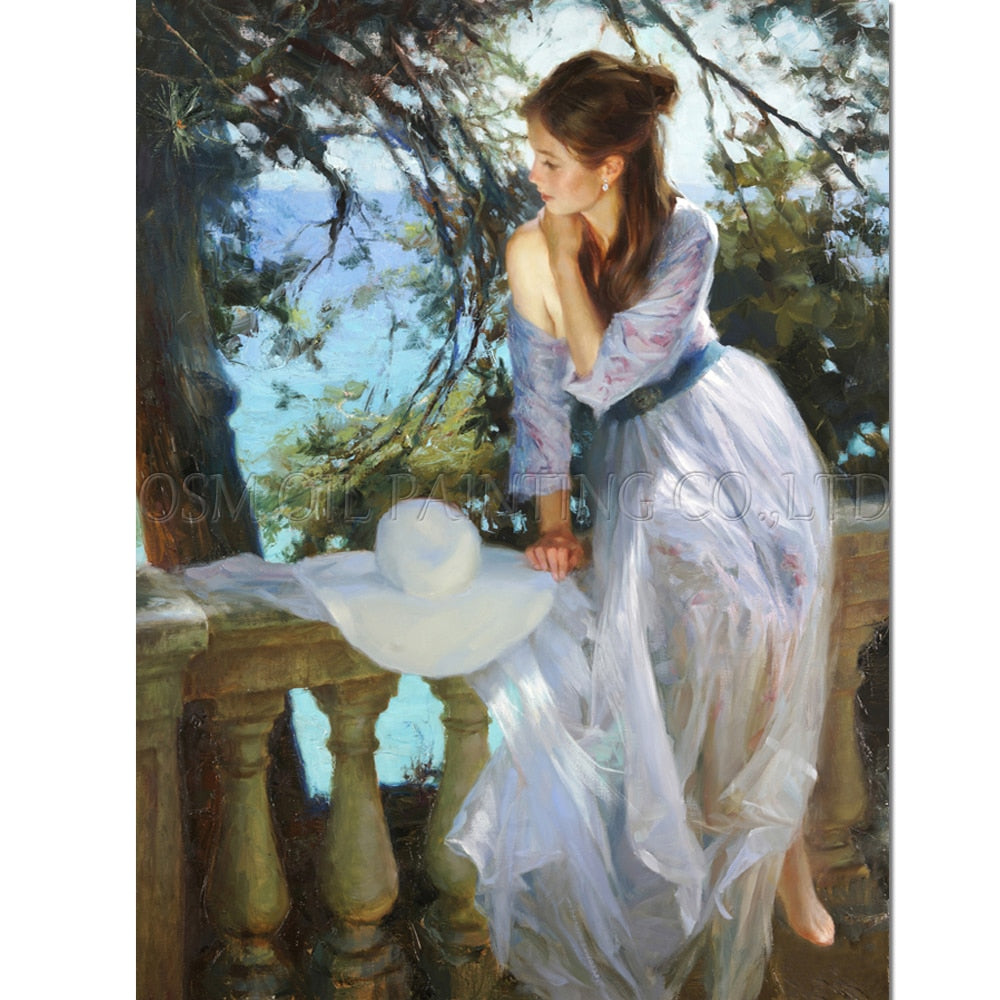 Old Artist Handmade High Quality Impression Beautiful Lady Oil Painting for Wall Art Handmade Beauty Woman Oil Painting Pictures