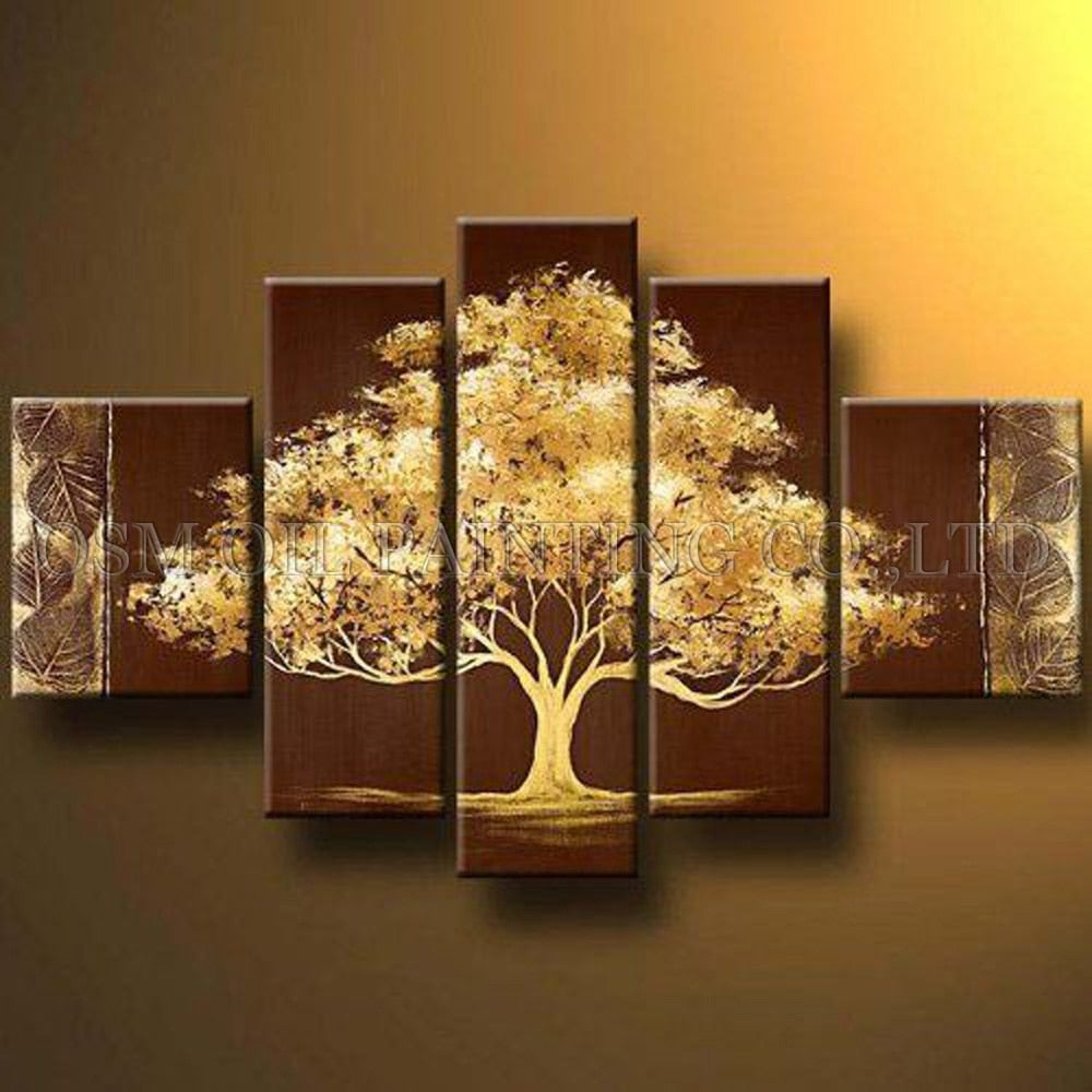 Excellent Artist Handmade High Quality Abstract Gold Oil Painting on Canvas Beautiful Abstract Golden Tree Oil Painting for Wall