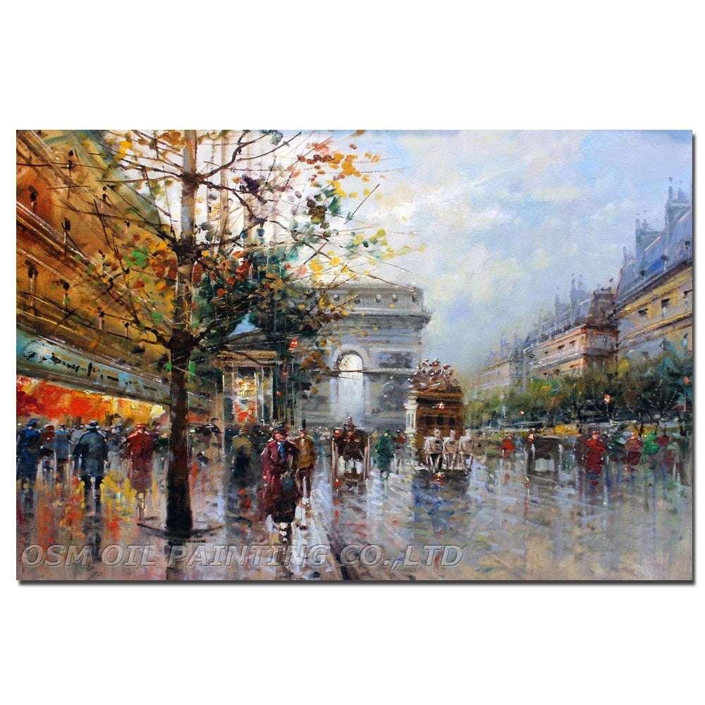 New Arrived Hand-painted Knife Landscape Painting for Living Room Handmade Europe Paris Street Scenery
