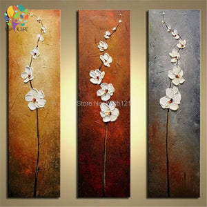 Hand-painted thick Flower Art wall painting 3 Pcs Decoration Oil Painting On Canvas white floral Wall Pictures For Living room