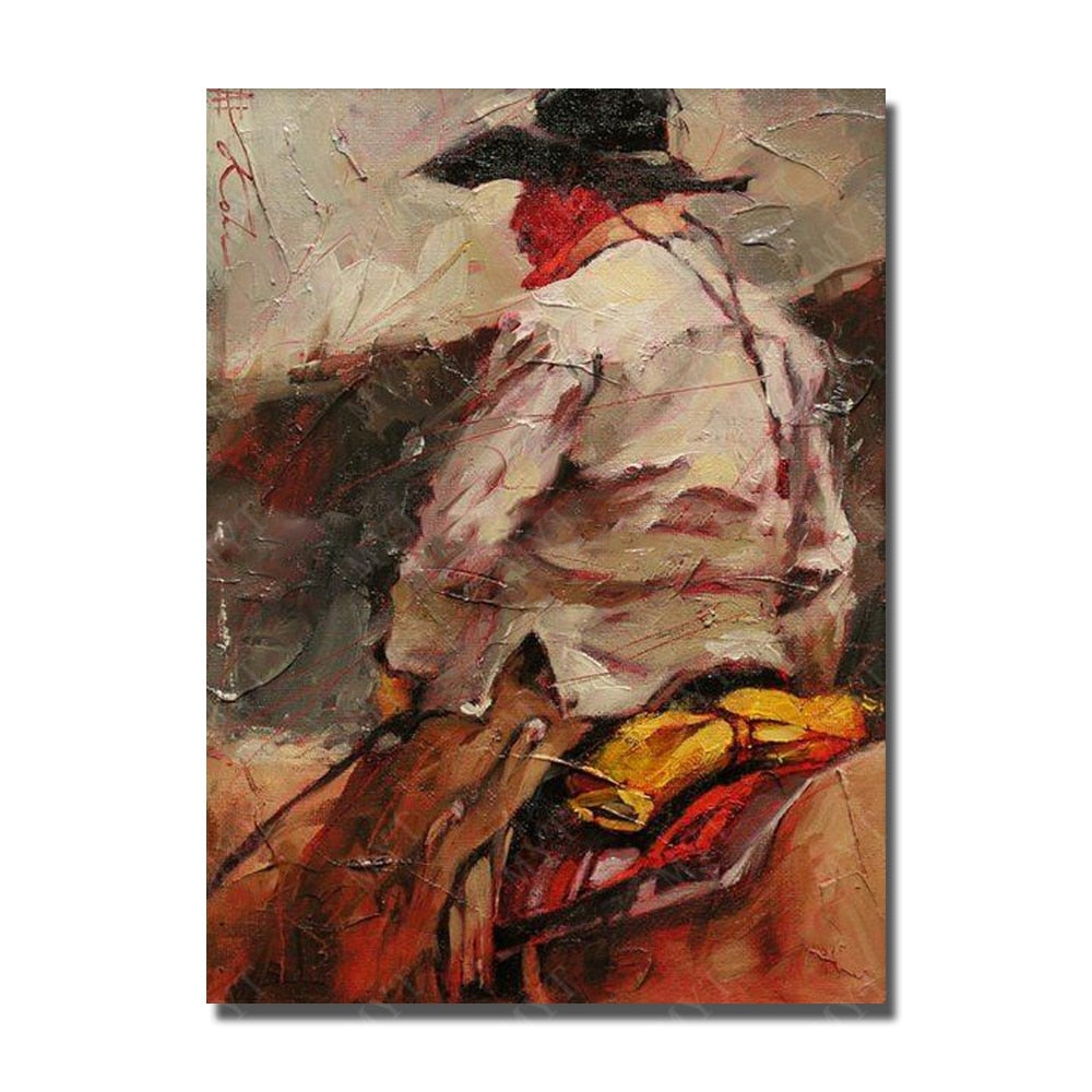 Man portrait oil paiting on canvas riding horse framed  oil  painting modern figure wall art  for living room decor
