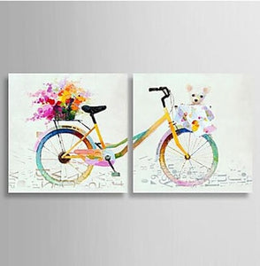 2pcs Hand Painted Canvas Painting-Colorful Bike -Still Life Oil Painting Wall Art-Modern Canvas Art Wall Decor