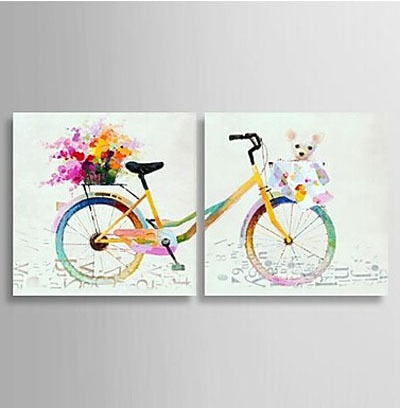 2pcs Hand Painted Canvas Painting-Colorful Bike -Still Life Oil Painting Wall Art-Modern Canvas Art Wall Decor