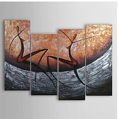 4 pcs Handpainted Canvas Painting-Abstract Dance-Dancer Oil Painting Wall Art-Modern Canvas Art Wall Decor