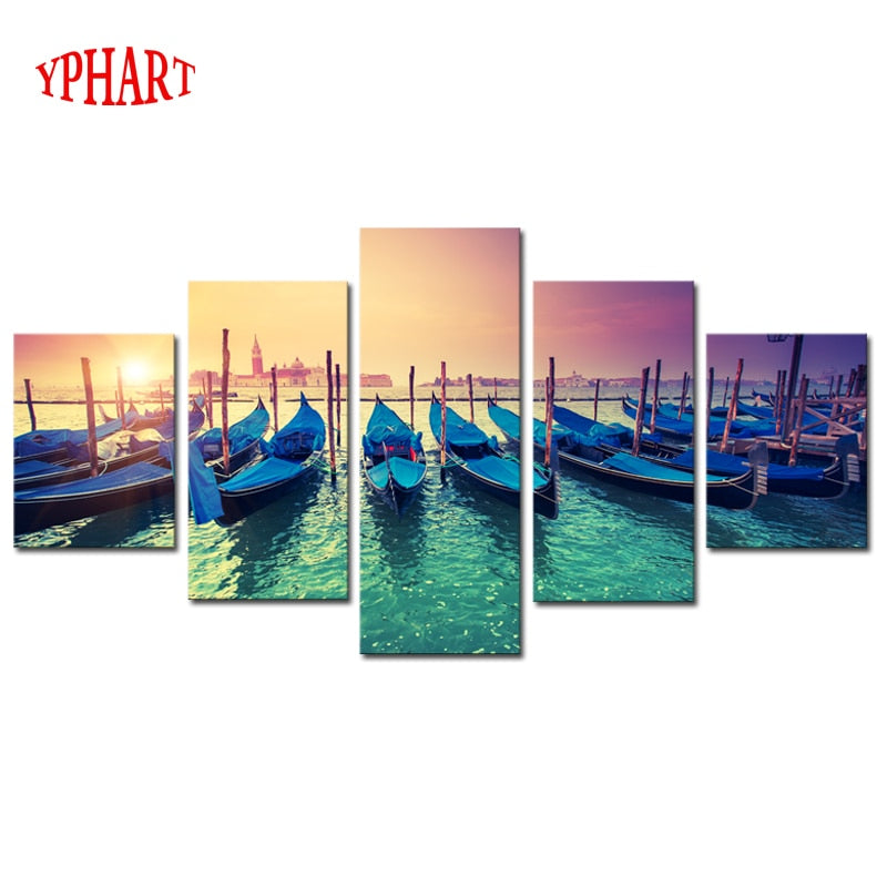 Unframed 5 pcs Modern Boat Sunset Seaview HD Picture Canvas Print Painting Wall Art For Wall Decor Home Decoration Cheap Artwork
