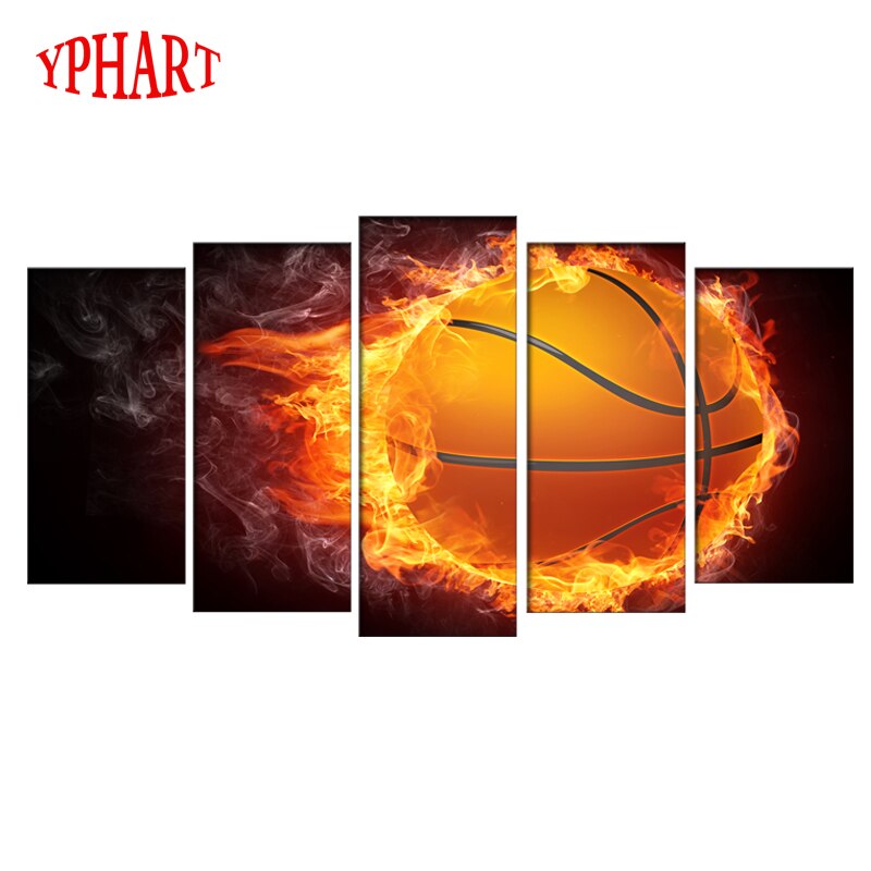 Unframed 5 Pcs Flame Basketball  Picture Print Painting Modern Canvas Wall Art for Wall Decor Home Decoration Artwork
