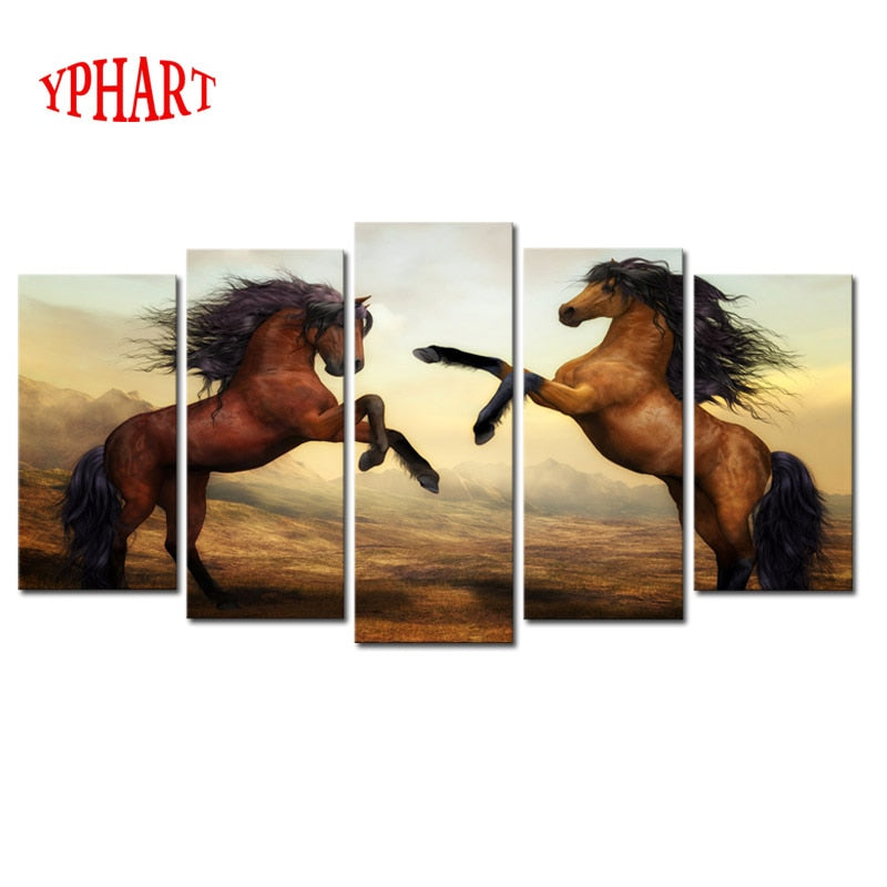 Unframed 5 Pcs Brown Horse Picture Print Painting Modern Canvas Wall Art for Wall Decor Home Decoration Artwork