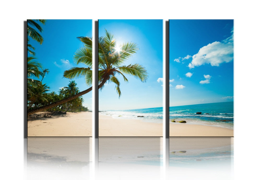 3 pcs Free shipping Home Decor Canvas frameless Sunshine Beach Modern Wall Canvas painting Art HD Picture Paint on Canvas Prints