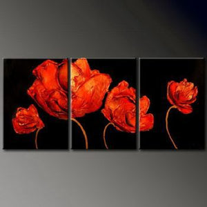 Home Decoration Canvas Oil painting Flaming Poppy with 3 pcs Hand painted Modern Canvas Wall Pictures for Living Room