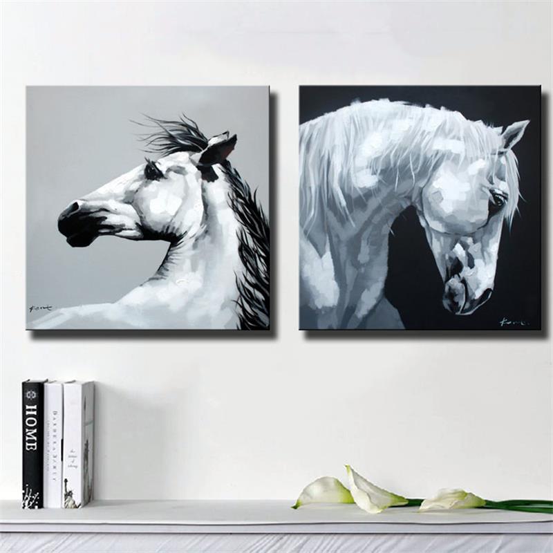 Black White Horses Canvas Art Wall Picture for Living Room Hand painted Modern Abstract Oil Painting On Canvas Wall Art  CT106