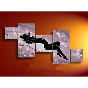 100% Hand-painted Abstract Plum Sexy Nude Women Oil Painting on Canvas 5pcs/set for Bedroom Home Decor No Frame