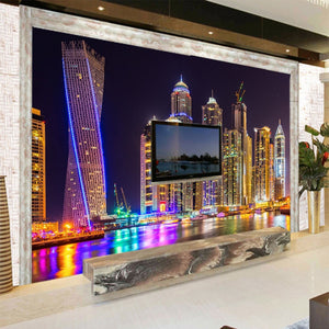 Custom 3D Photo Wallpaper Dubai Night View City Building Wall Mural Wall Papers Home Decor Living Room Background Wall Painting - SallyHomey Life's Beautiful