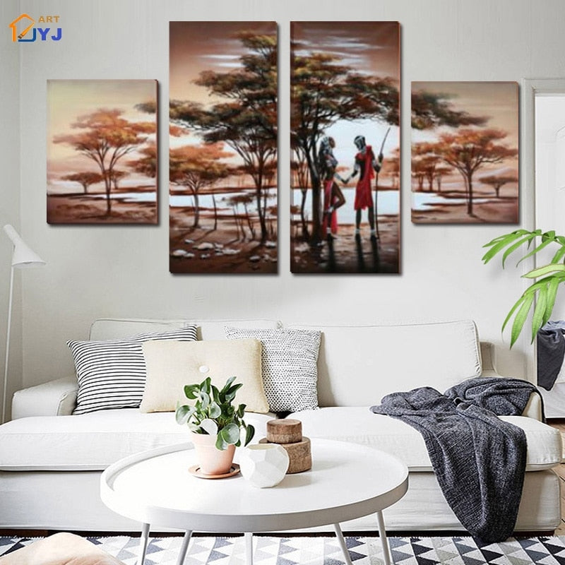 Unframed 4 Panels Large African Landscape Picture Wall Art Handmade Modern Landscape Oil Painting On Canvas Gift Decor TH080