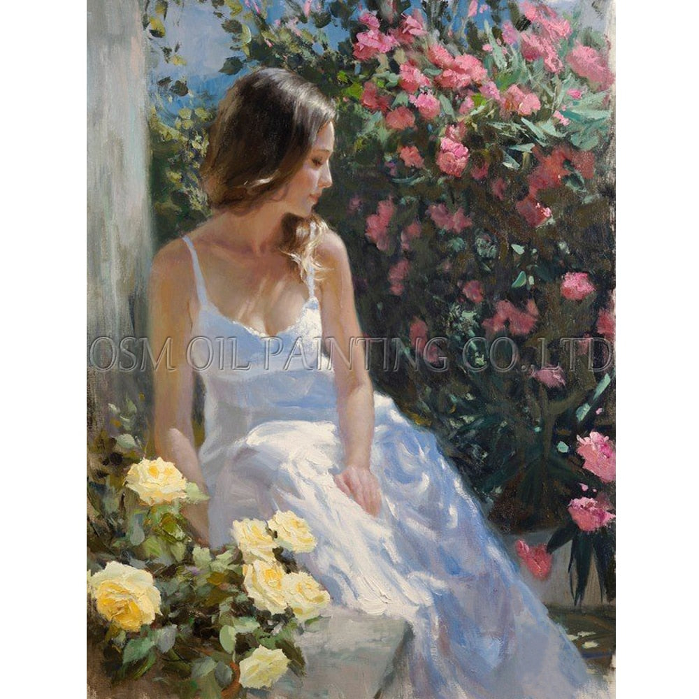 Professional Artist Handmade Top Quality Beautiful Europe Lady with White Dress Oil Painting Handmade Sexy Body Oil Painting