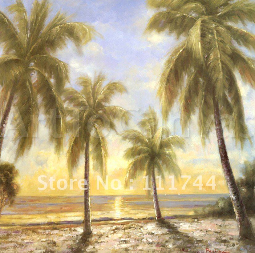 Landscape oil painting Home Decoration Caribbean Water seaside High quality 100% handmade