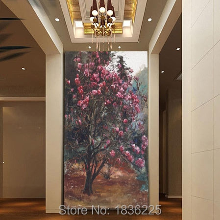 Home decor art wholesale large flower paintings for living room handmade magnolia flower oil painting for hotel home