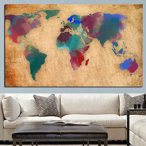 Abstract 3D Watercolor World Map Canvas Painting Retro Globe Maps HD Print On Canvas for Office Room Wall Picture Cuadros Decor - SallyHomey Life's Beautiful