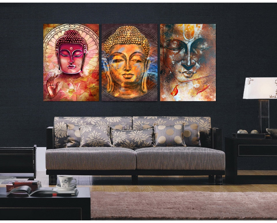 HD Print 3 pcs Buddha Portrait canvas painting modern home decor wall art picture for living room decor Free shipping PT1438