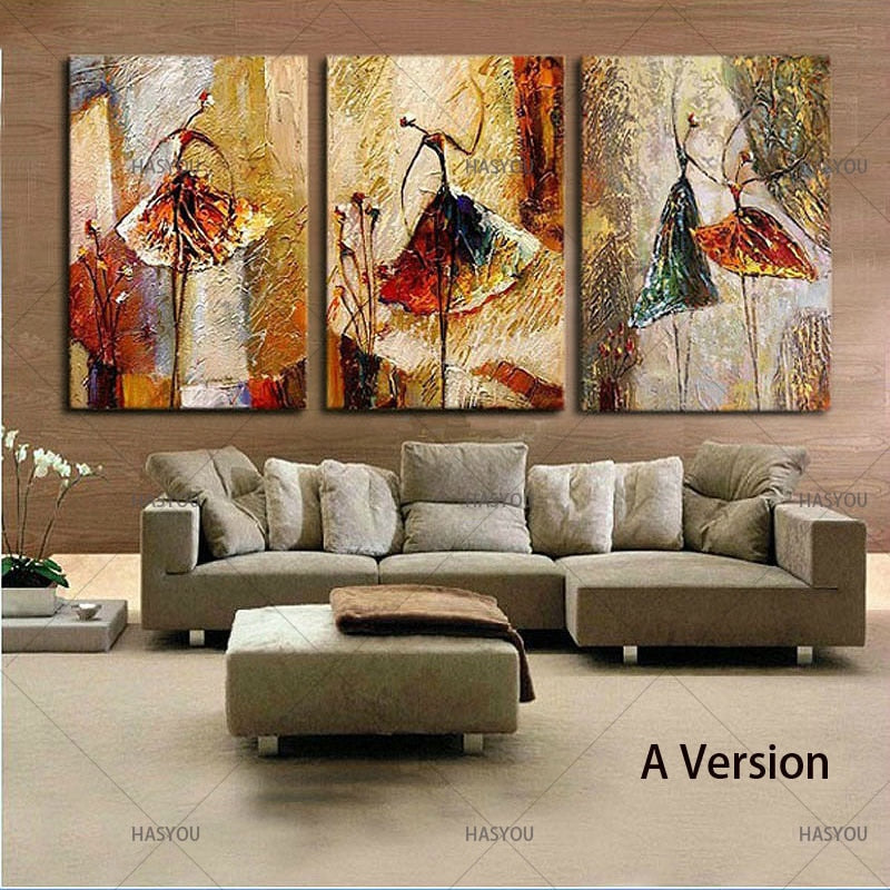 Ballet Dancing Girls Modern 3 Panels 100% Hand Painted Oil Paintings on Canvas Wall Art Work for Living Room Home Decorations