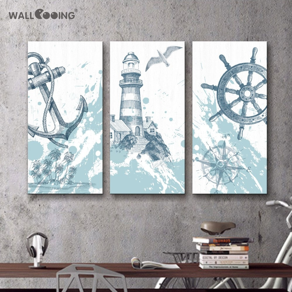 canvas prints 3 pcs image canvas Seascape lighthouse house decoration painting the art modern oil print the image on the screen