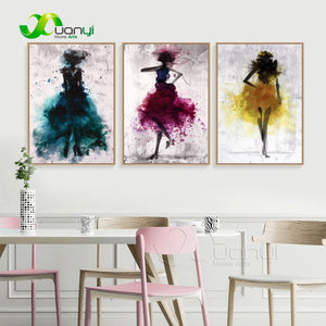 3 Pcs Watercolor Nordic Girl Poster Modern Paintings On Canvas Abstract Nordic Canvas Prints Wal Decor For Living Room Unframed