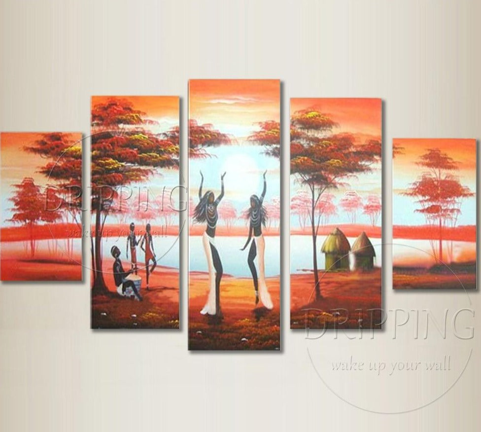 Artist Hand-painted Dancing African Woman Oil Painting Abstract African Tribe Oil Painting Handmade Group African Oil Painting