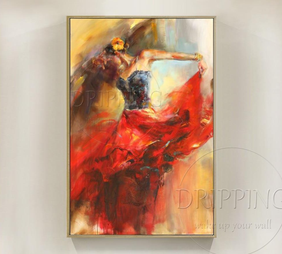High Quality Wall Decor Artist Hand-painted Impressionist Spain Dance Flamenco Oil Painting on Canvas Vivid Dancer Painting