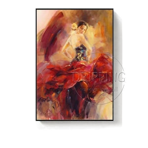 High Quality Wall Decor Artist Hand-painted Impressionist Spain Dance Flamenco Oil Painting on Canvas Vivid Dancer Painting