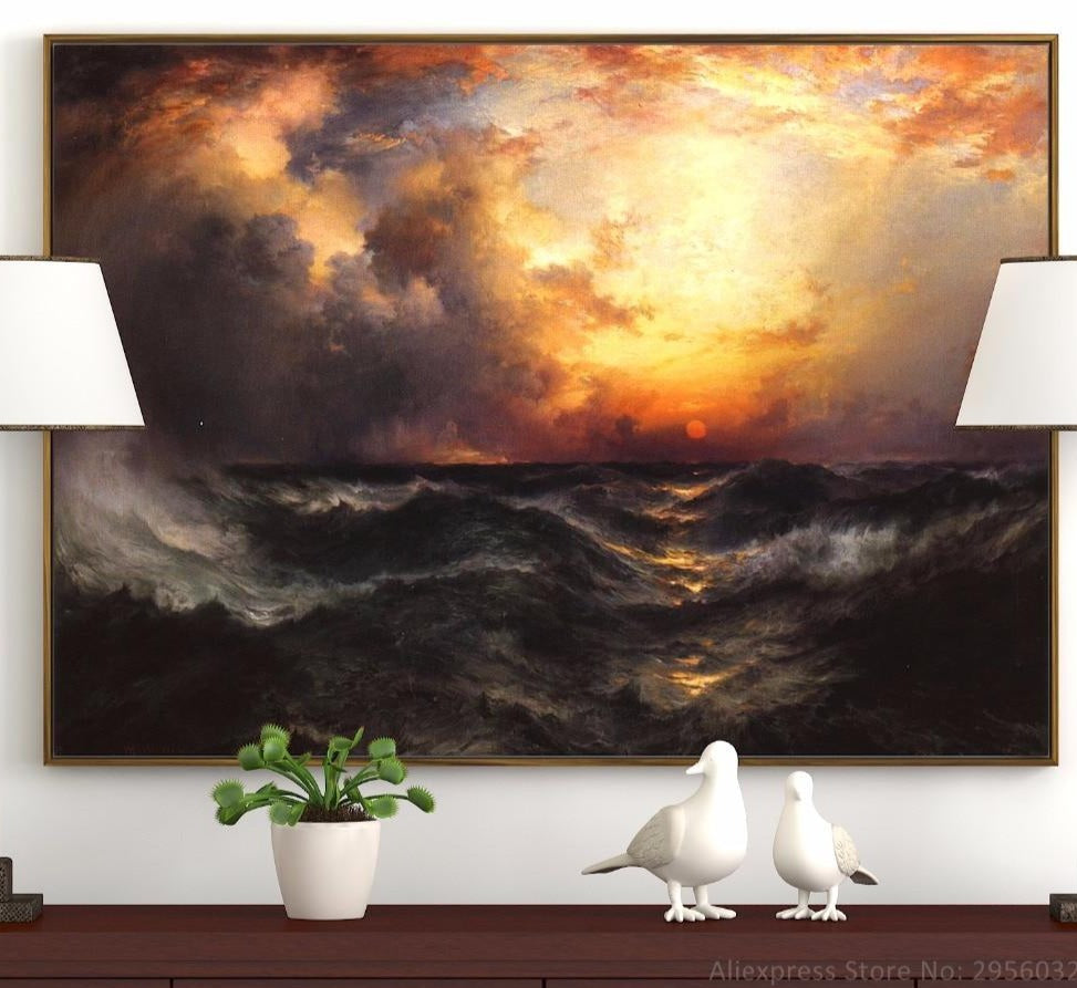 Sunset in Mid Ocean Thomas Moran American Hand painted Handmade Oil Painting Reproduction Canvas Wall Art Home Decor Poster