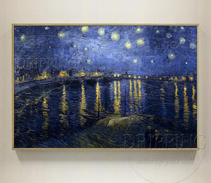 Excellent Artist Reproduce Van Gogh 1888's Starry Night Oil Painting for Wall Decor Hand-painted Night Landscape Oil Painting