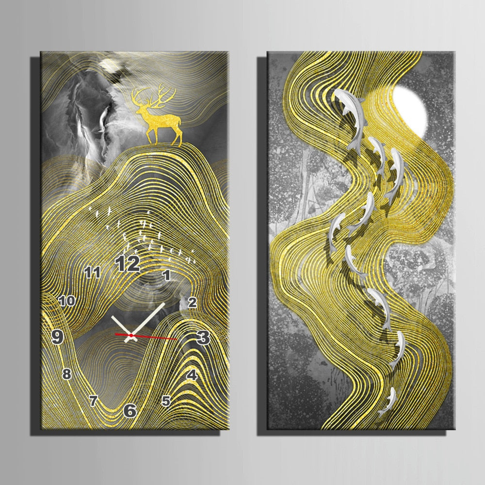 Golden Animal Fantasies Clock in Canvas 2pcs wall clock 17121111