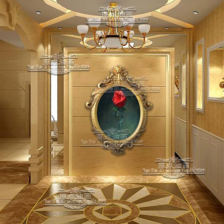 round unfraem red rose Handmade Decor Work High Quality Abstract Modern Wall Art Oil Painting On Canvas Wall Decor Artworks