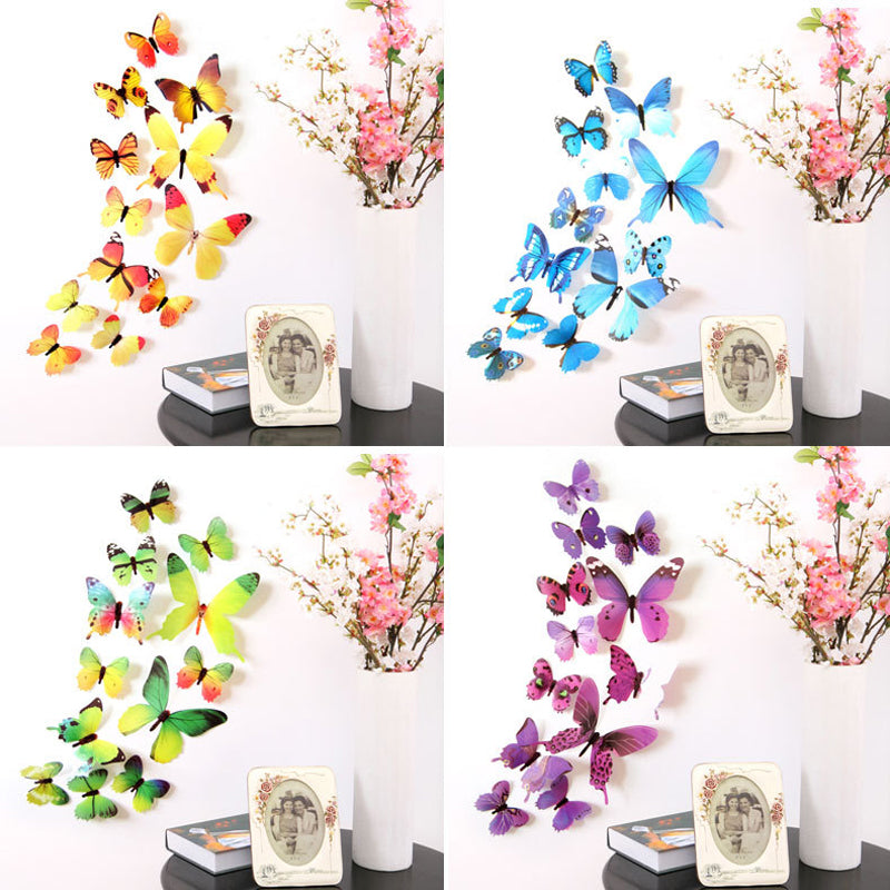 12Pcs Butterflies Wall Sticker Decals Stickers on the wall New Year Home Decorations 3D Butterfly PVC Wallpaper for living room - SallyHomey Life's Beautiful
