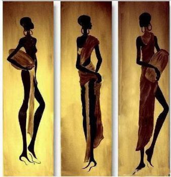Free Shipping 3 pcs Handmade Abstract Oil Painting Canvas Modern Paintings Wall art African Women Wall Art  Home Decor