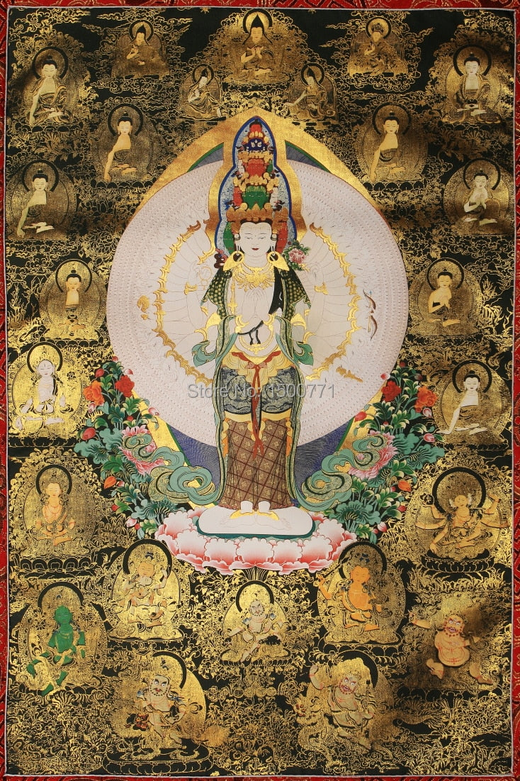 Tibetan Thangka painting imitation painted Avalokitesvara Nepal handmade Tibetan New Year paintings framed