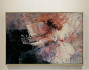 Artist Hand-painted High Quality Impression Wall Art Playing Piano Oil Painting on Canvas Large Painting Play Piano Oil Painting