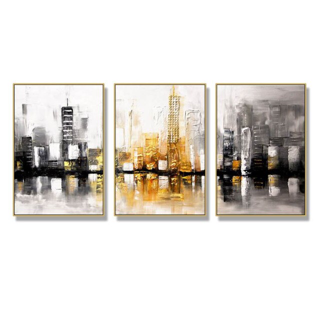 Black and White New York Skyline Picture 3 Pcs Hand painted Modern Abstract Oil Painting on Canvas Wall Art Home Decor Unframed