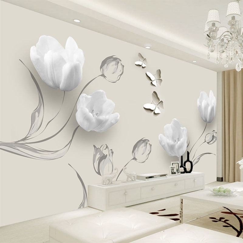 3D Stereo Tulip Butterfly Flowers Wall Painting - SallyHomey Life's Beautiful