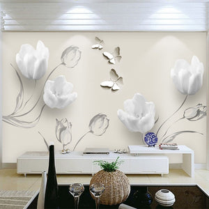 3D Stereo Tulip Butterfly Flowers Wall Painting - SallyHomey Life's Beautiful