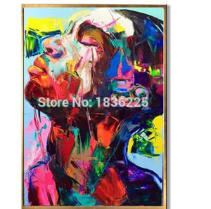 European style Abstract Man Face Portrait Wall Oil Painting on Canvas Colorful Face Knife Figure Wall Pictures for Home Decor