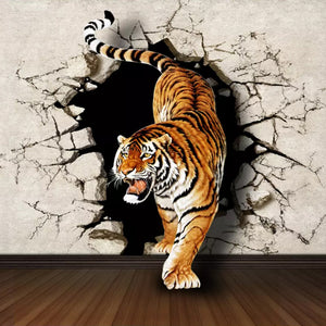 Custom Photo Wallpaper Modern 3D Stereoscopic Tiger Breaking Wall Large Wall Painting Living Room Sofa Background Mural Picture - SallyHomey Life's Beautiful