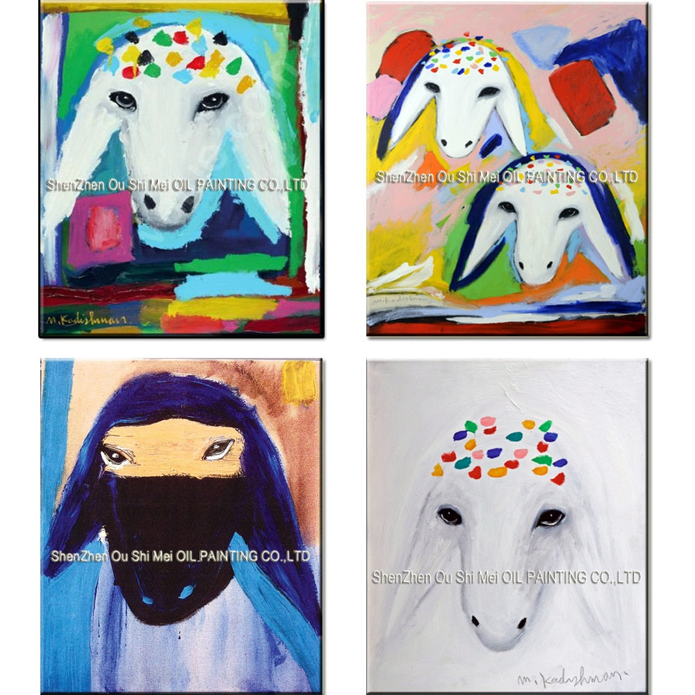 Hand Painted Reproduction Animal Oil Painting on Canvas for Room Decor Color Sheep Head Menashe Kadishman Art Imitation Painting