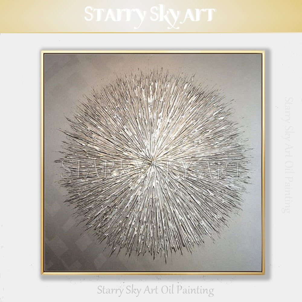 Special Oil Painting Artist Hand-painted High Quality Silver Knife Thick Oil Painting Modern Abstract Grey Silver Oil Painting