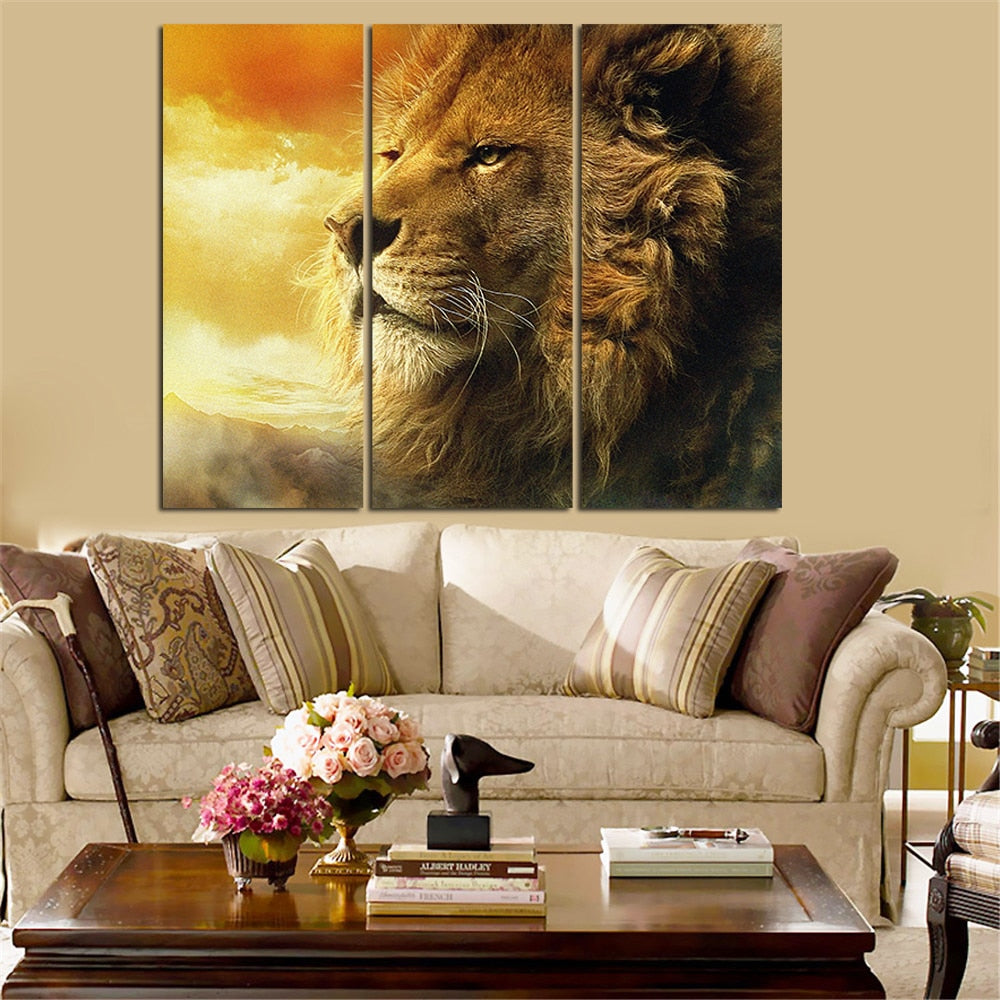 Mordern Lion Oil Painting Animal Landscape Quadros Decoration Home Decor Wall Art Canvas Pictures for Living Room No Frame 3 pcs