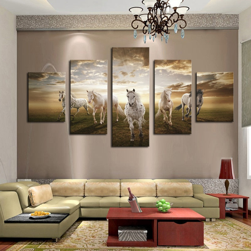 5 Panel  Art Animal horse painting print on canvas wall art picture paiting home decor for living room Giveaways wall sticker