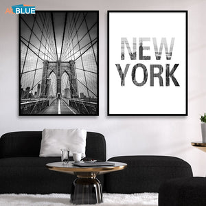 Scandinavian Painting Canvas Black And White New York Brooklyn Bridge Posters Prints Wall Art Picture For Living Room Decoration - SallyHomey Life's Beautiful